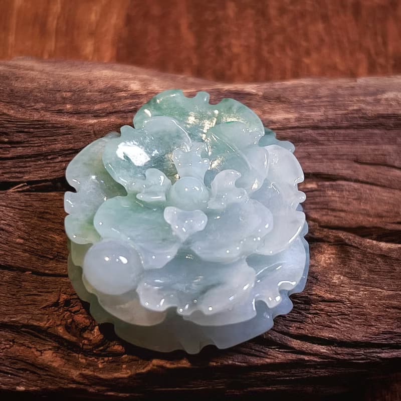飄綠花翡翠牡丹花 | 天然緬甸A貨翡翠 | 送禮