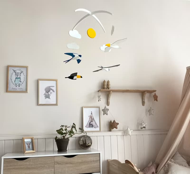 Call of nature * Expecting mom and baby shower gift 3D wooden birds baby mobile