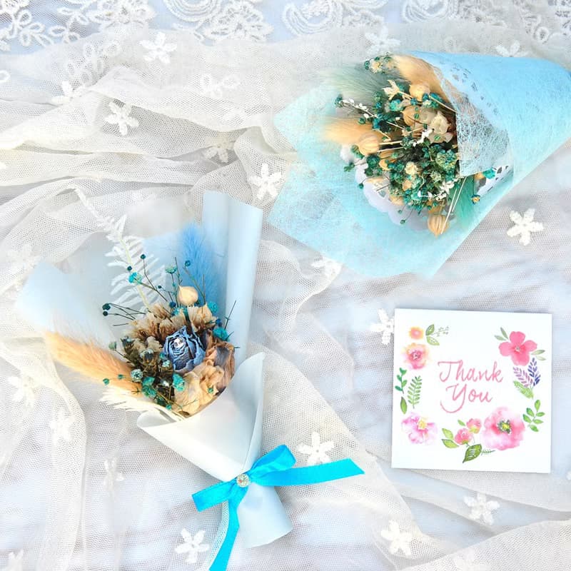 迷你乾燥花束禮盒(中)-寧靜藍 婚禮小物 聖誕禮物