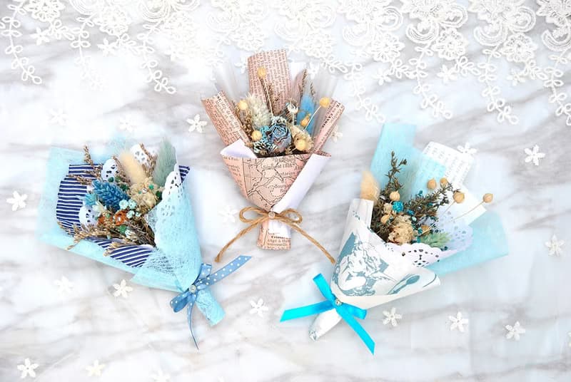 迷你乾燥花束禮盒(中)-寧靜藍 婚禮小物 聖誕禮物