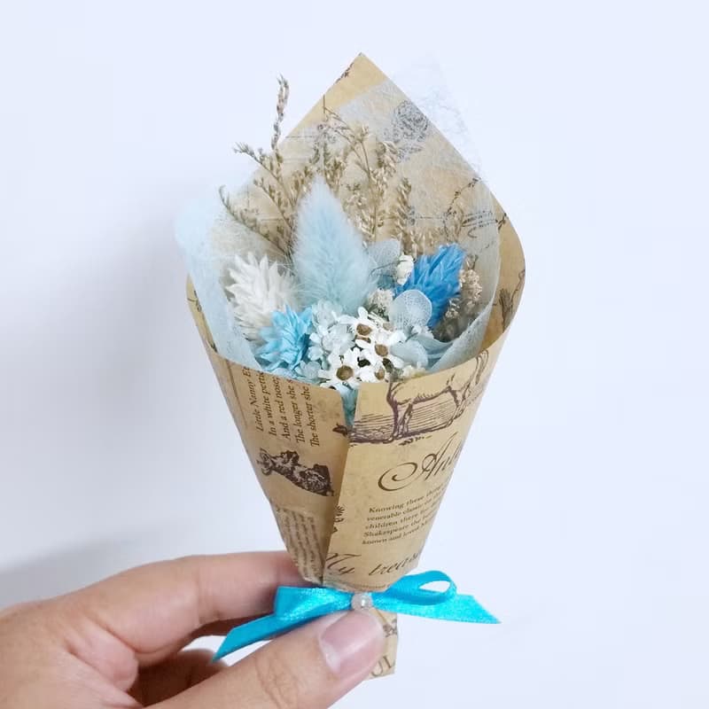 迷你乾燥花束禮盒(中)-寧靜藍 婚禮小物 聖誕禮物