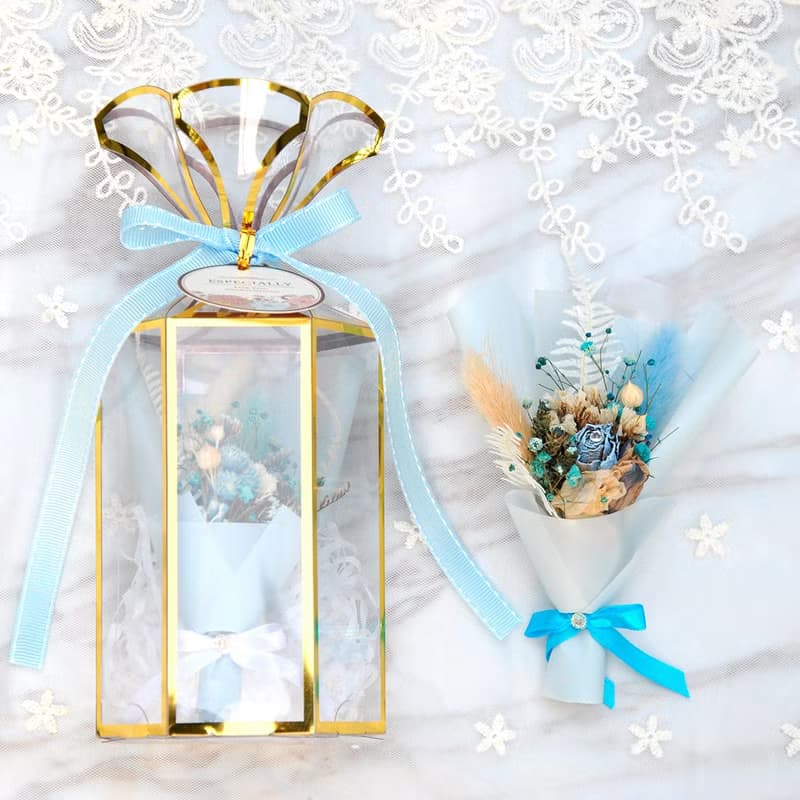 迷你乾燥花束禮盒(中)-寧靜藍 婚禮小物 聖誕禮物