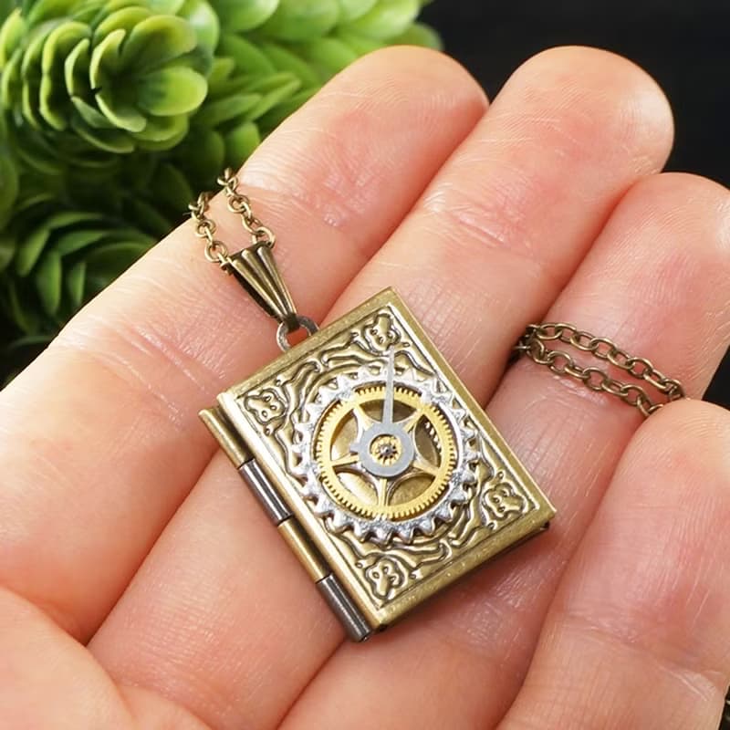 Steampunk Locket Necklace Rectangle Watch Parts Gears Pendant Necklace Jewelry