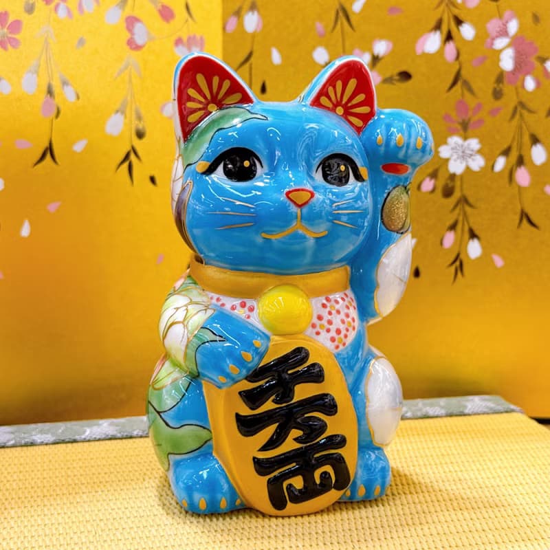 【洋花迎緣】日本清水燒招財貓 | 水色 - 洋花