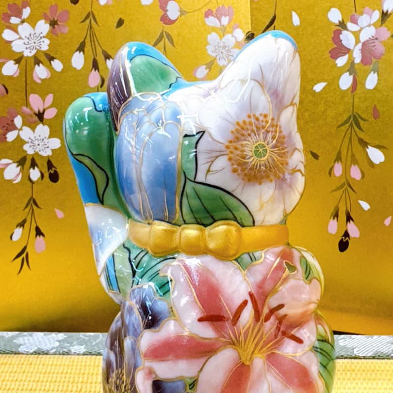 【洋花迎緣】日本清水燒招財貓 | 水色 - 洋花