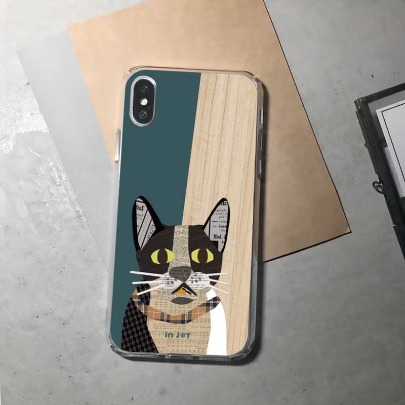 iPhone 16/15/14/13/SE3 格紋拼貼賓士貓 透明耐衝擊防摔手機殼