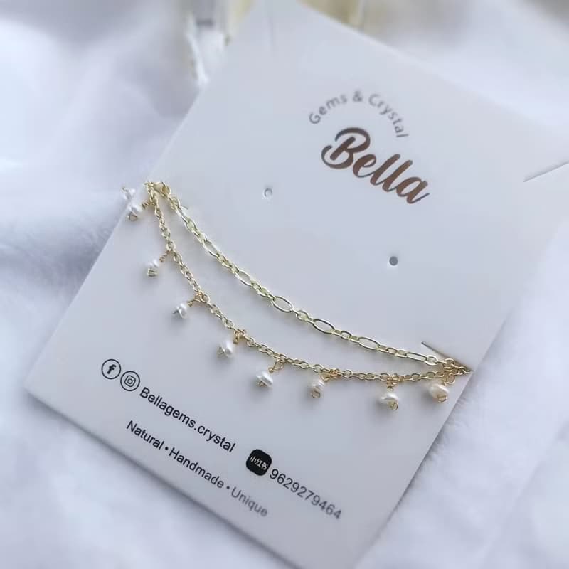 14Kgf / 925純銀天然珍珠米粒雙層手鍊