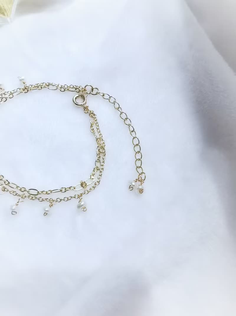 14Kgf / 925純銀天然珍珠米粒雙層手鍊