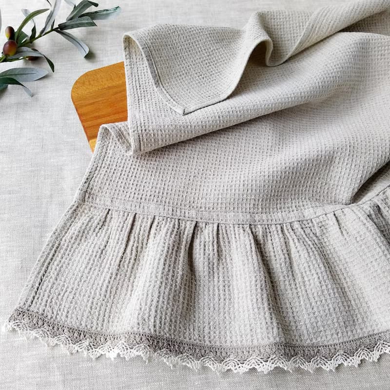 Ruffle linen tea towel, Organic waffle towel, Tea towel gift ideas, 聖誕禮物包裝