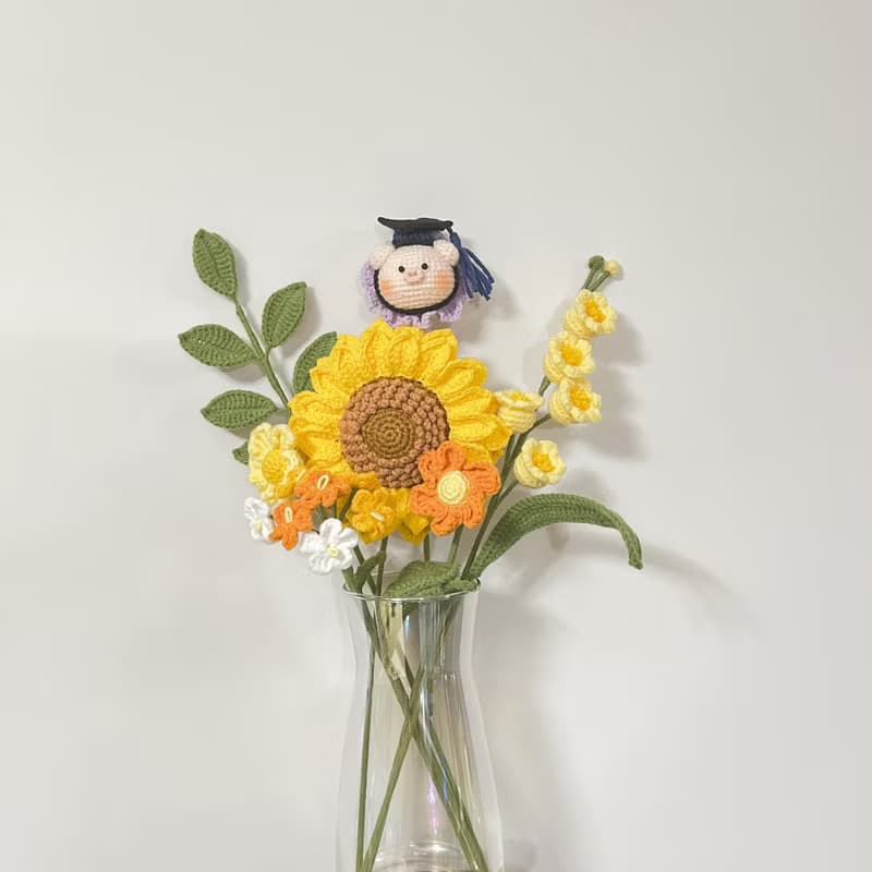 鈎針編織畢業豬豬向日葵花束