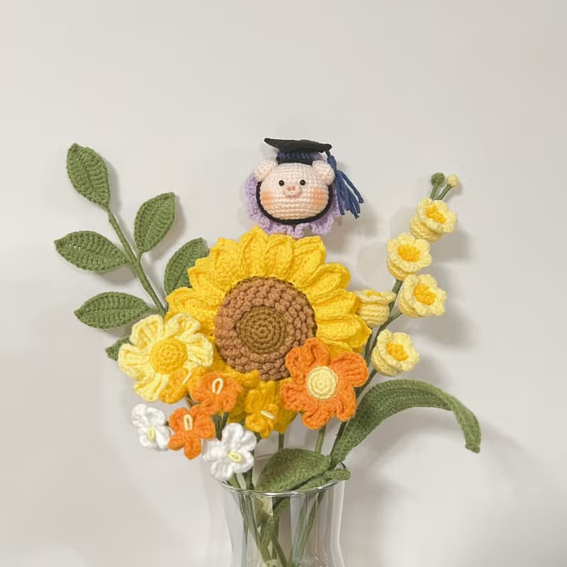 鈎針編織畢業豬豬向日葵花束