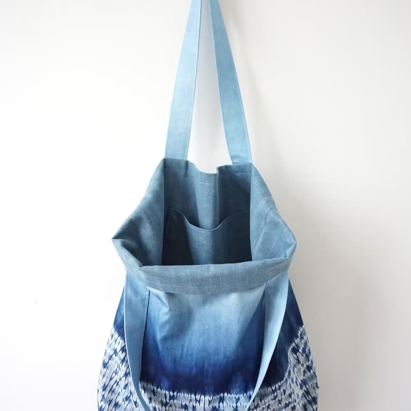 S.A x Straw 藍染麥桿抽象水彩托特包