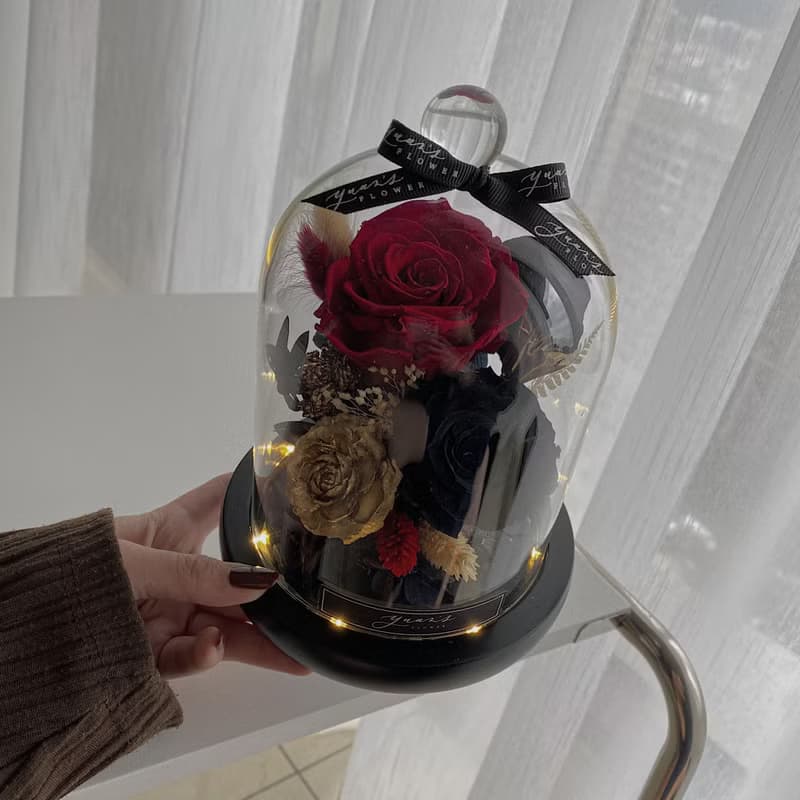 粉白莓果珊瑚花園 永生玫瑰花小夜燈  交換禮物 婚禮 生日 情人節