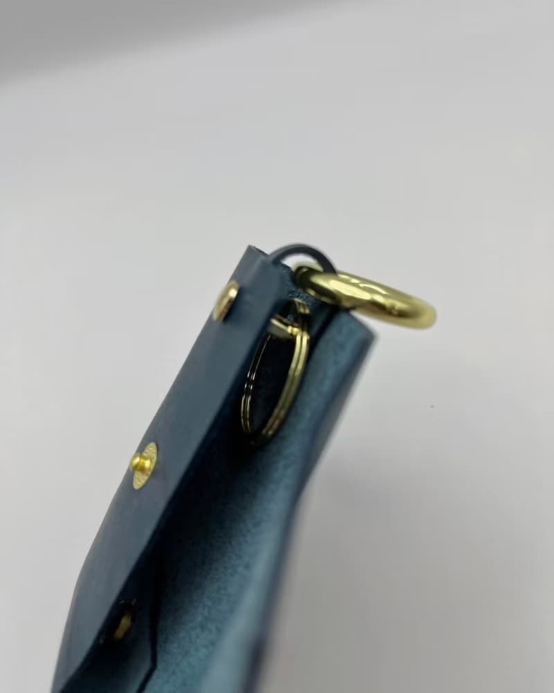 植鞣皮革經典鑰匙包－深藍紋