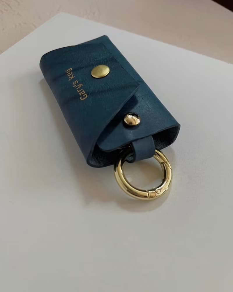 植鞣皮革經典鑰匙包－深藍紋