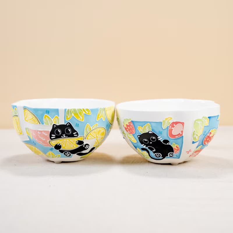 Ceramic Cute Cat Rice Bowls Perfect Houswarming Gift for Friend Funny Handmade