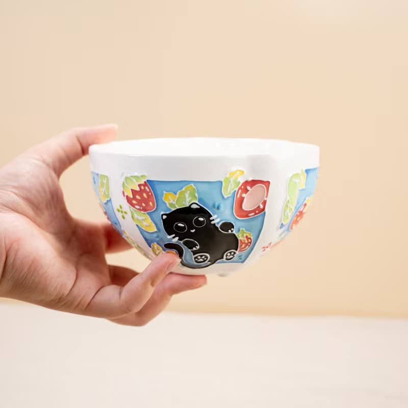 Ceramic Cute Cat Rice Bowls Perfect Houswarming Gift for Friend Funny Handmade