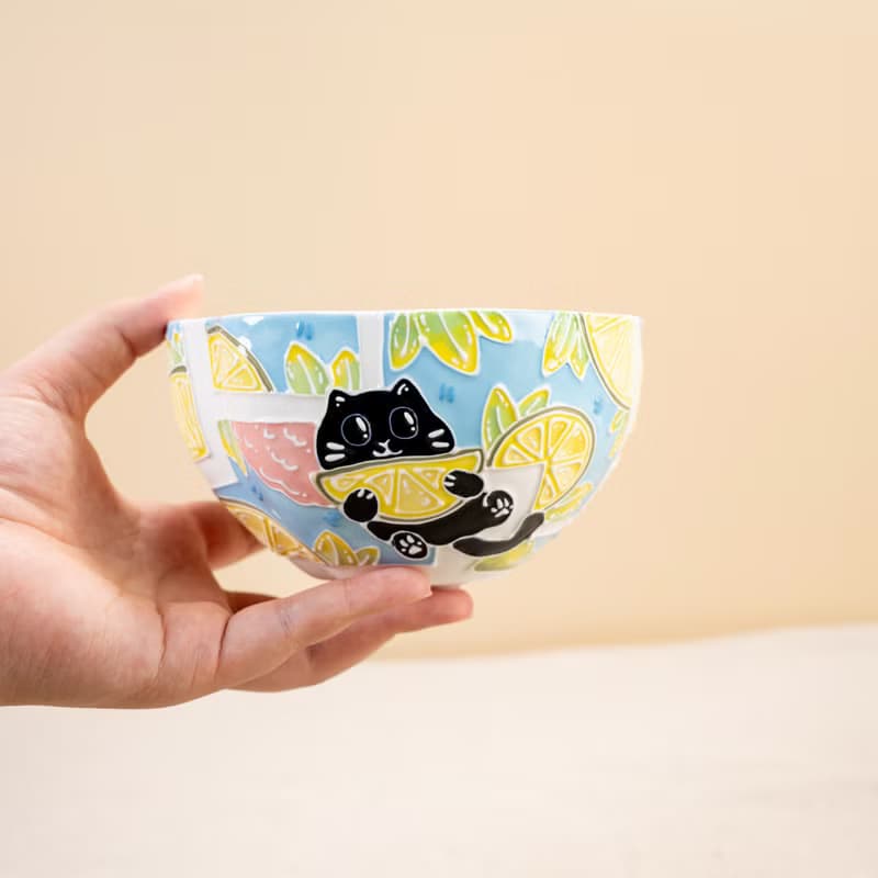 Ceramic Cute Cat Rice Bowls Perfect Houswarming Gift for Friend Funny Handmade