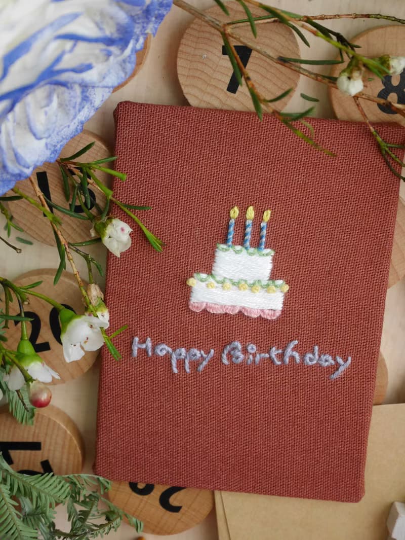 生日蛋糕 手工刺繡卡片 生日快樂卡片