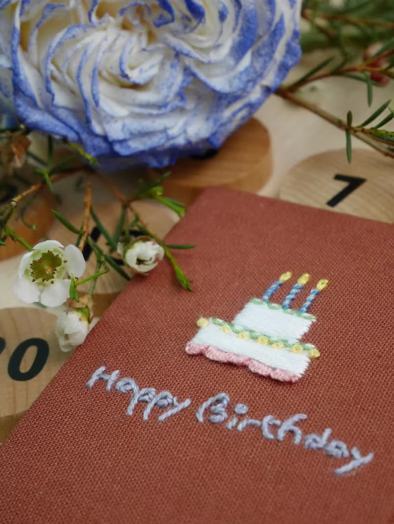 生日蛋糕 手工刺繡卡片 生日快樂卡片