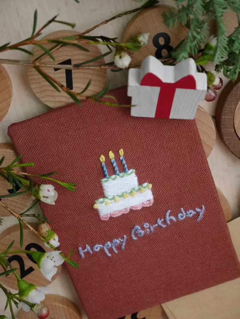 生日蛋糕 手工刺繡卡片 生日快樂卡片