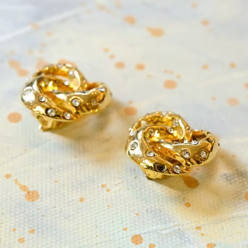 【NaSuBi Vintage】水鑽鑲嵌金屬耳夾古董耳環