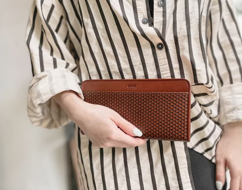 拼接草蓆紋長夾