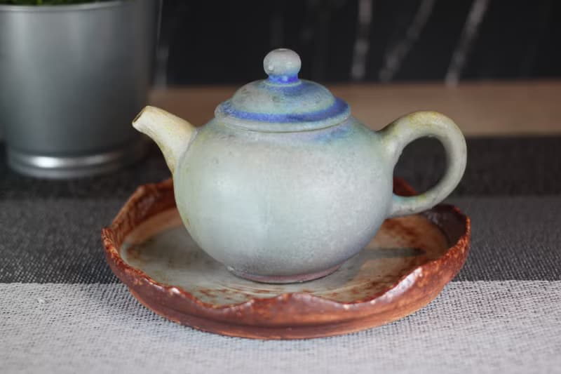 【送禮好物】200ml 柴燒孔雀藍 手拉坯茶壺 鶯歌名家葉敏祥作品