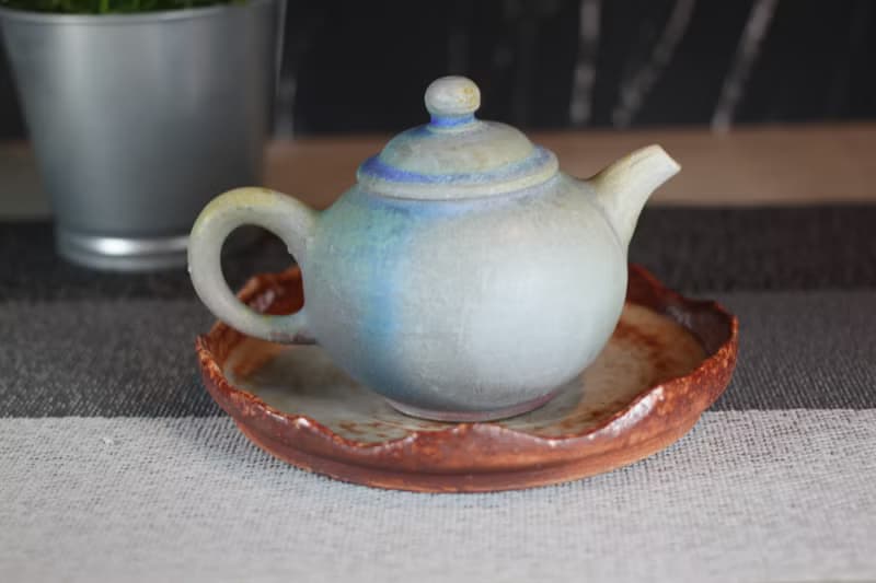 【送禮好物】200ml 柴燒孔雀藍 手拉坯茶壺 鶯歌名家葉敏祥作品