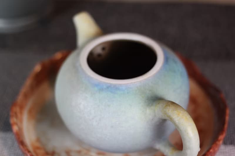 【送禮好物】200ml 柴燒孔雀藍 手拉坯茶壺 鶯歌名家葉敏祥作品