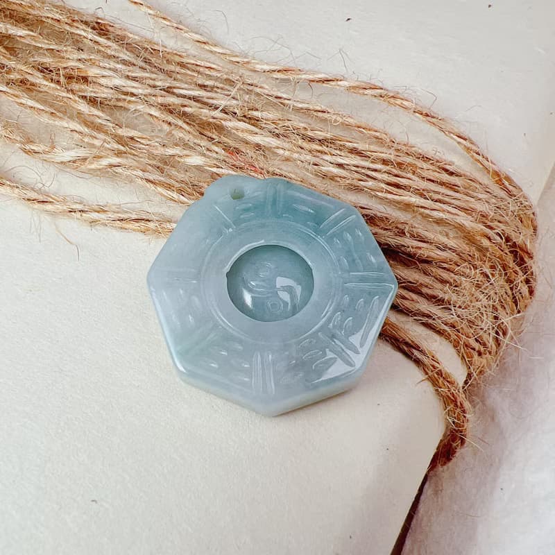 【擋煞‧避邪】飄藍花翡翠八卦項鍊 | 天然緬甸玉A貨翡翠 | 送禮