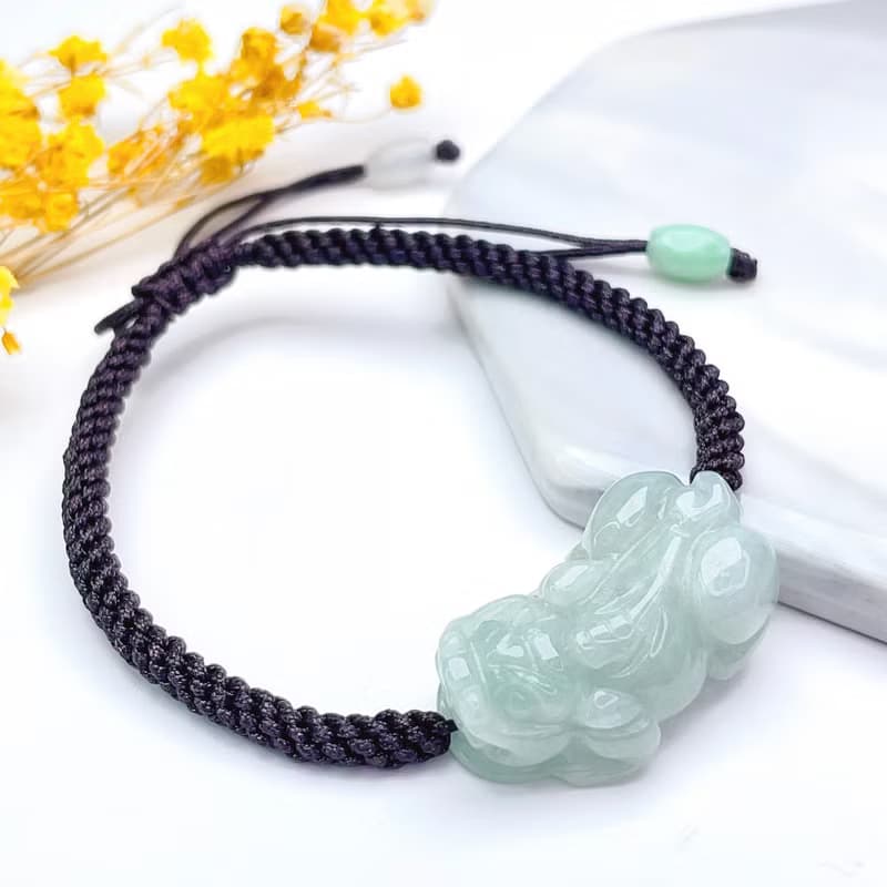【招財神獸】白翡翡翠貔貅編織手鍊 | 天然緬甸玉翡翠A貨 | 送禮
