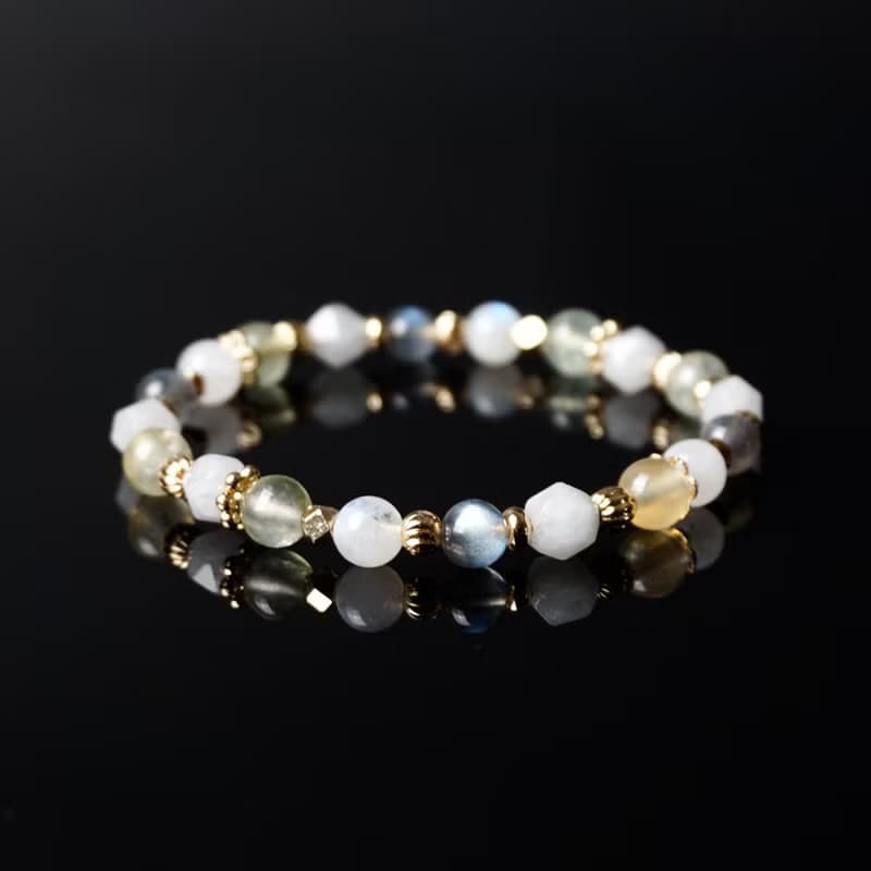 萊姆蘇打 // 葡萄石月光石海洋藍寶拉長石 手鍊 // 療癒 創意