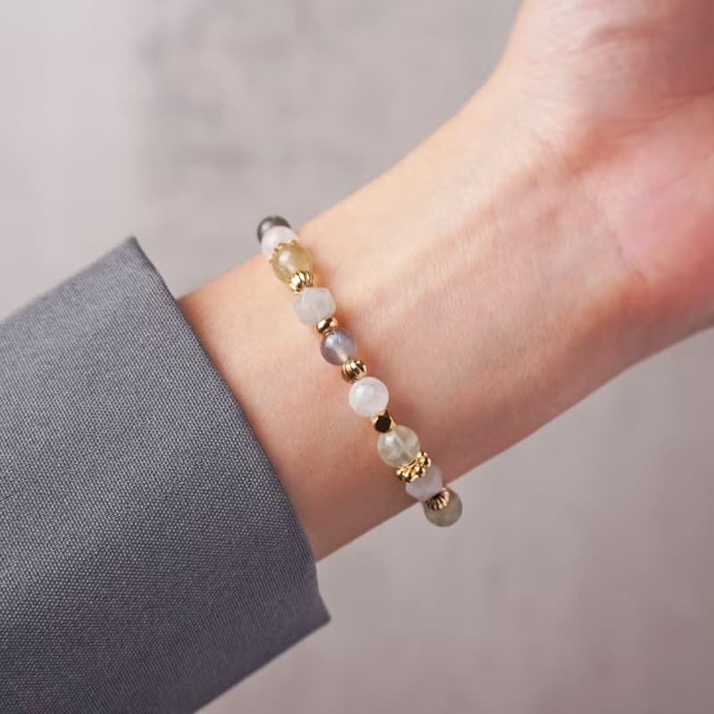 萊姆蘇打 // 葡萄石月光石海洋藍寶拉長石 手鍊 // 療癒 創意