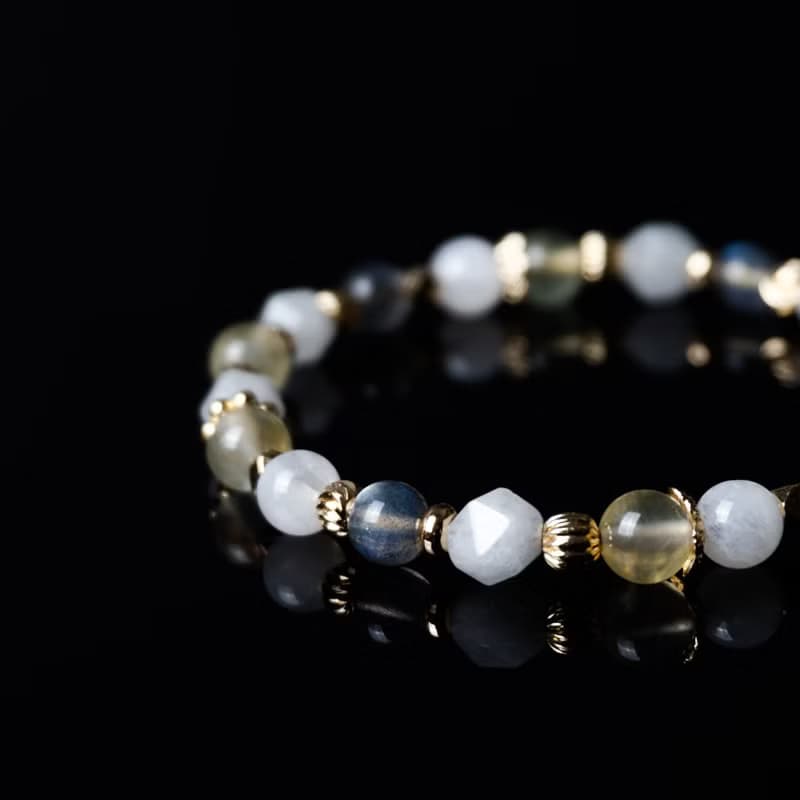 萊姆蘇打 // 葡萄石月光石海洋藍寶拉長石 手鍊 // 療癒 創意