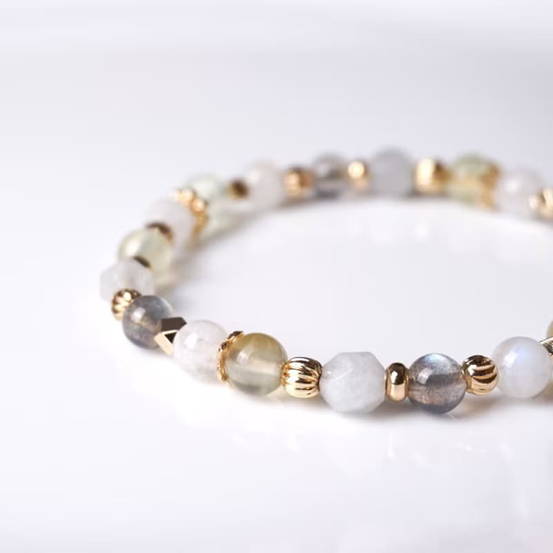 萊姆蘇打 // 葡萄石月光石海洋藍寶拉長石 手鍊 // 療癒 創意