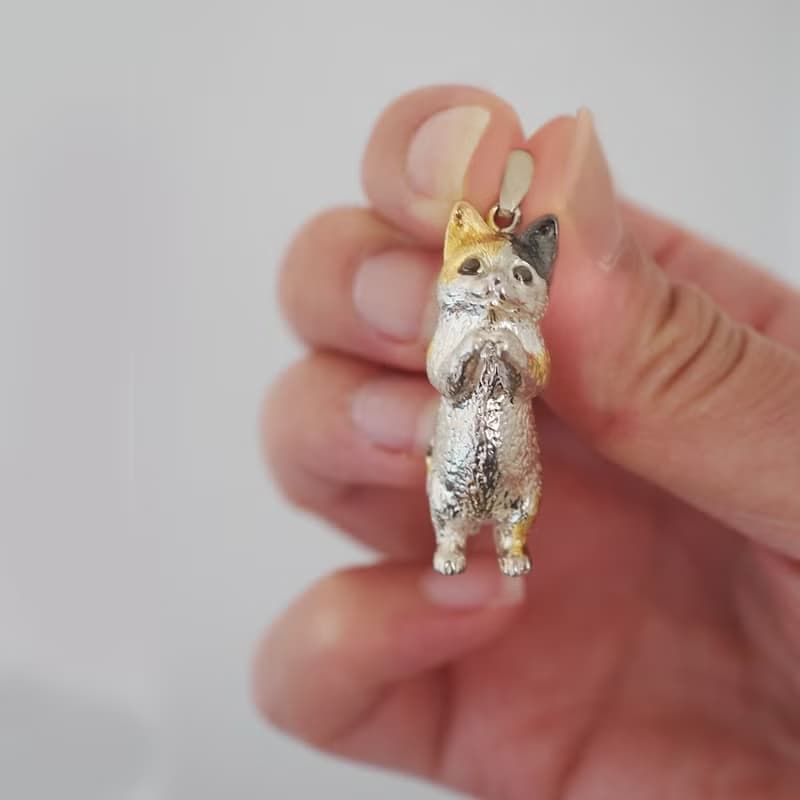 お願いBig猫Silverペンダントトップ