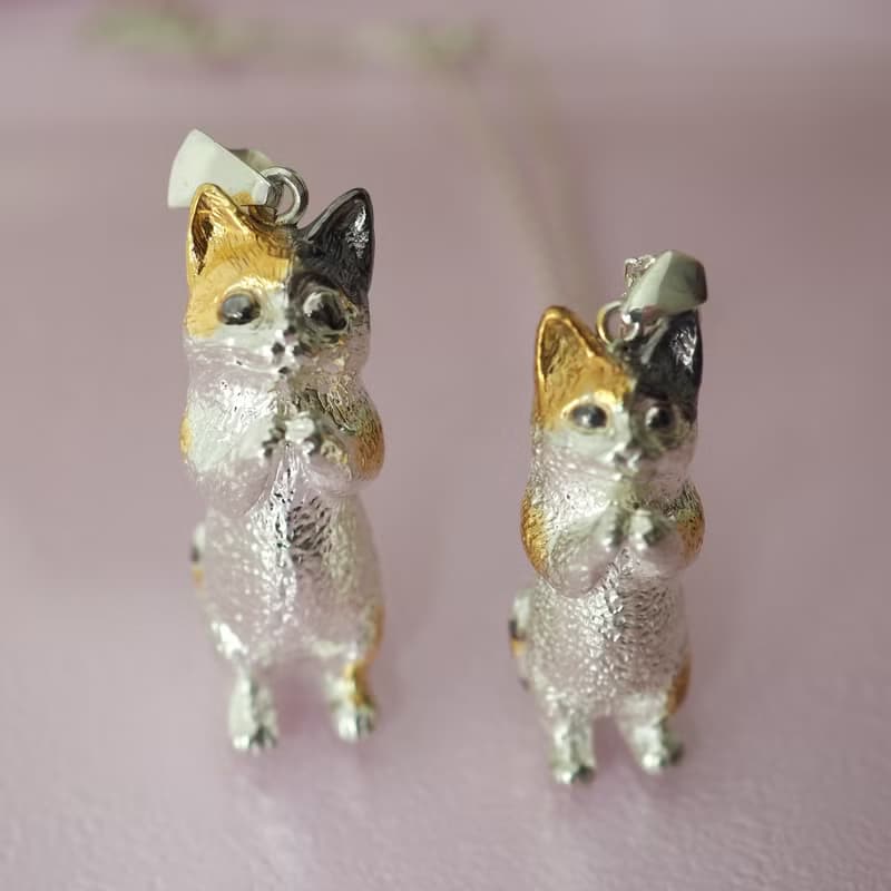 お願いBig猫Silverペンダントトップ