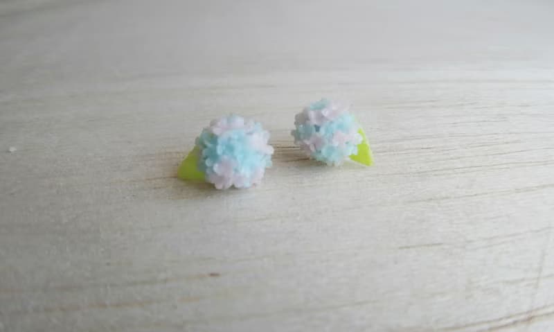 藍粉雙色繡球花  純銀耳環/耳夾