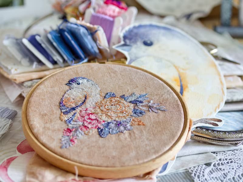 【數位】Moonlight Bird and Flowers Bouquet PDF cross stitch pattern 鸟花十字绣