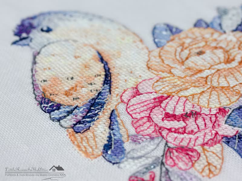 【數位】Moonlight Bird and Flowers Bouquet PDF cross stitch pattern 鸟花十字绣