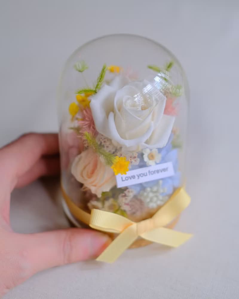 母親節永生花/乾燥花玻璃盅/活力春天色/生日禮物/刻字/