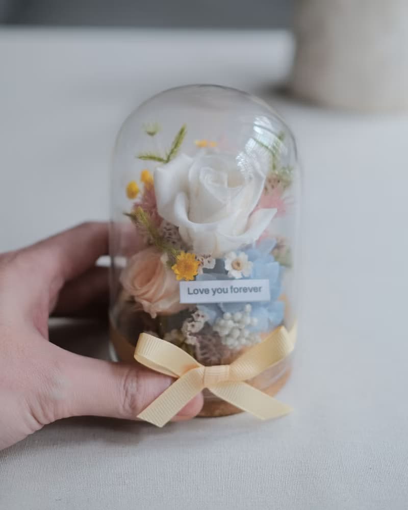 母親節永生花/乾燥花玻璃盅/活力春天色/生日禮物/刻字/