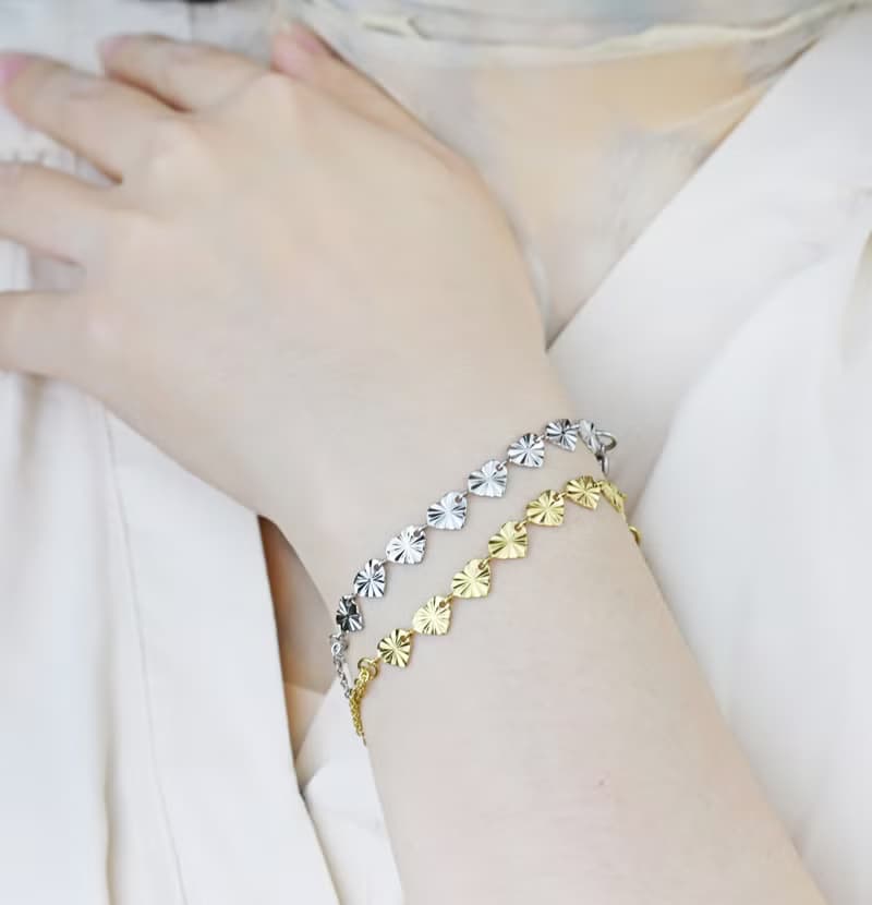 閃爍的心 不鏽鋼鍊條手鏈 / 銀色