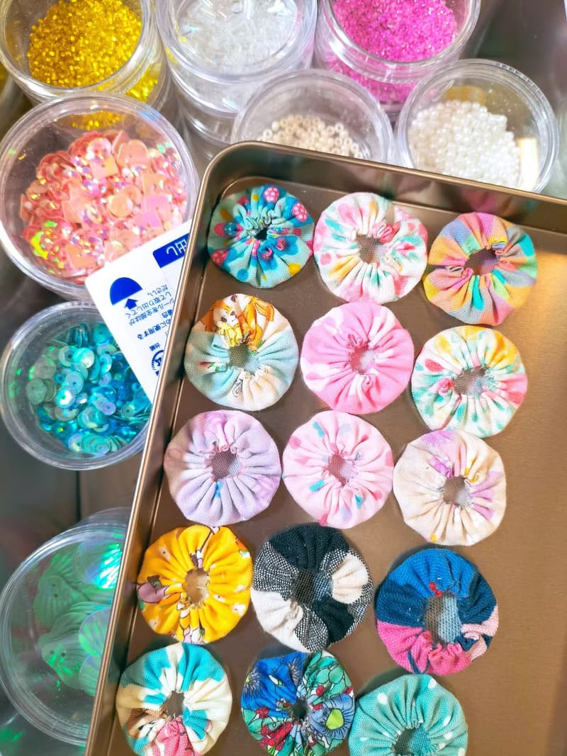 拼布刺繡泡泡球耳環/耳飾