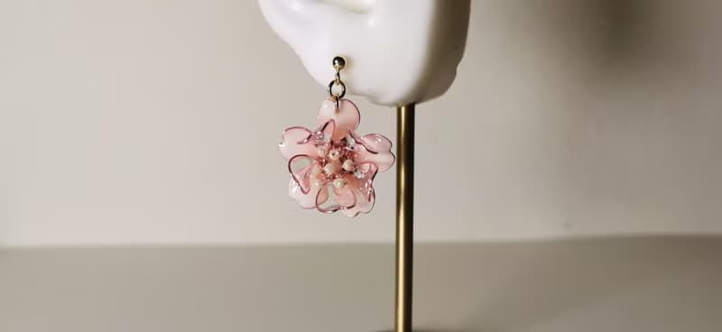 【Veverka】梅香-粉色-樹脂純銀耳環 造花液 水晶花 樹脂花 滴膠