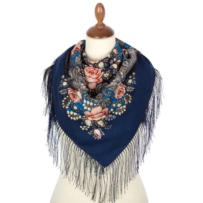 Authentic Pavlovo Posad Russian Shawl Scarf Soft 100% Wool 89x89 cm 1808-14