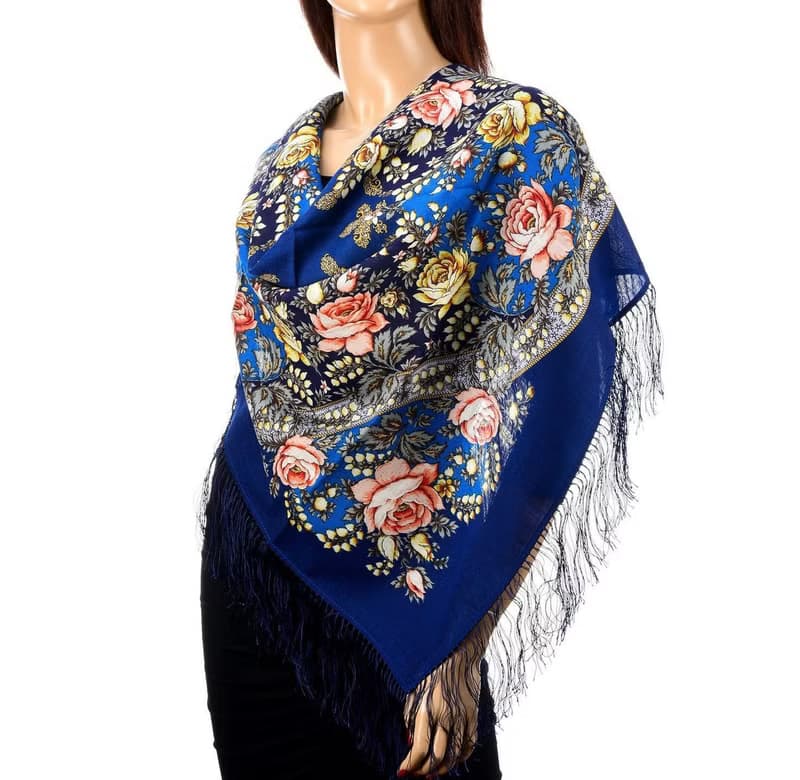 Authentic Pavlovo Posad Russian Shawl Scarf Soft 100% Wool 89x89 cm 1808-14