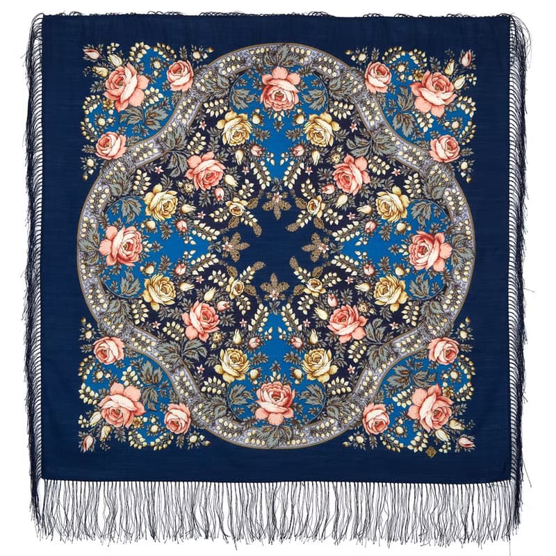 Authentic Pavlovo Posad Russian Shawl Scarf Soft 100% Wool 89x89 cm 1808-14