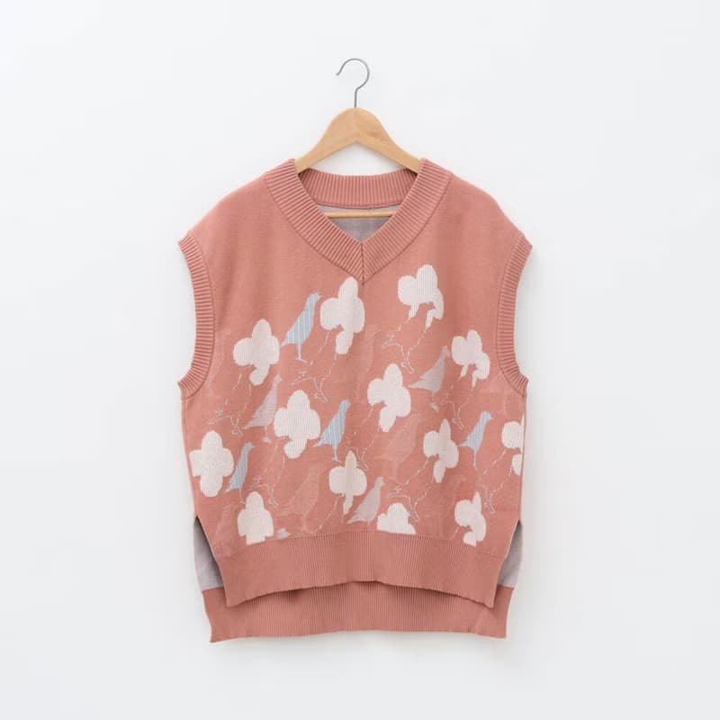 針織毛衣背心/軟冬綻花/海棠八哥2號/淡漠霧橘